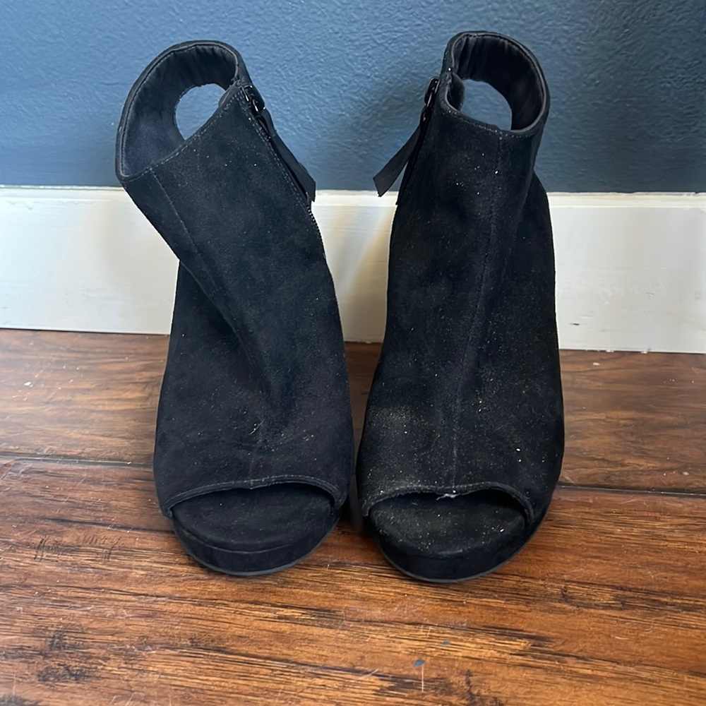 H&M suede bootie open toe heel